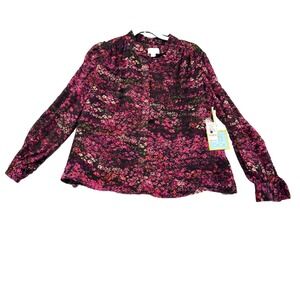 CeCe Top Women's 2X Floral Blouse Long Sleeve Ruffle Cuff Shirt NWT $79